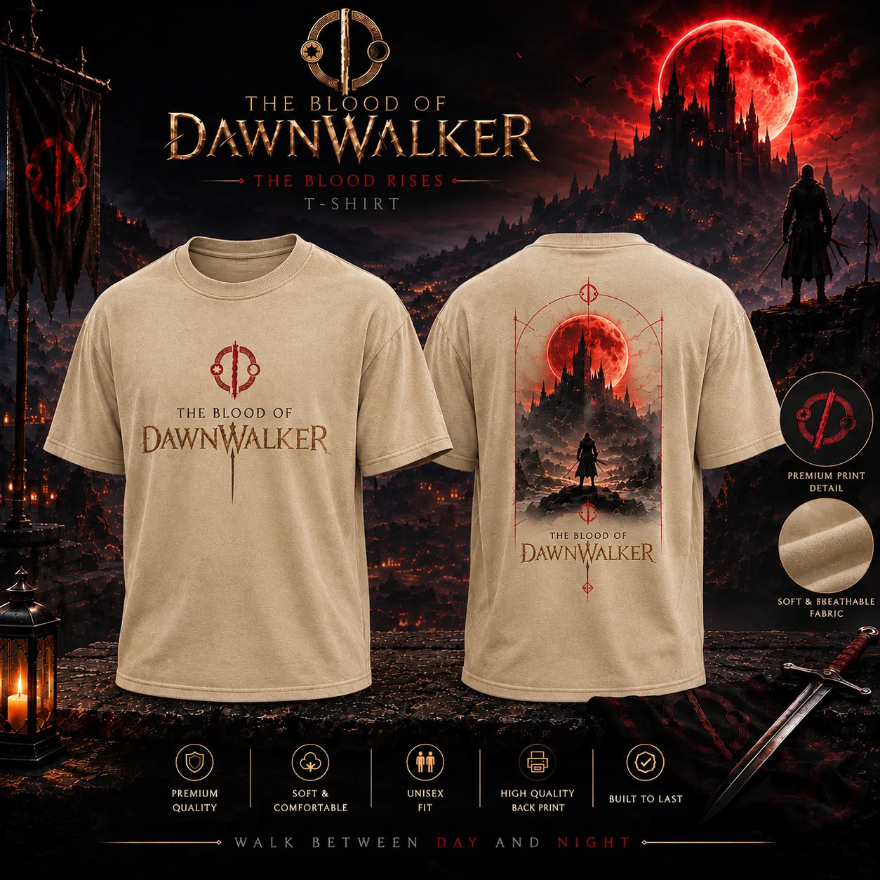The Blood of Dawnwalker Blood Moon Castle Beige T-Shirt