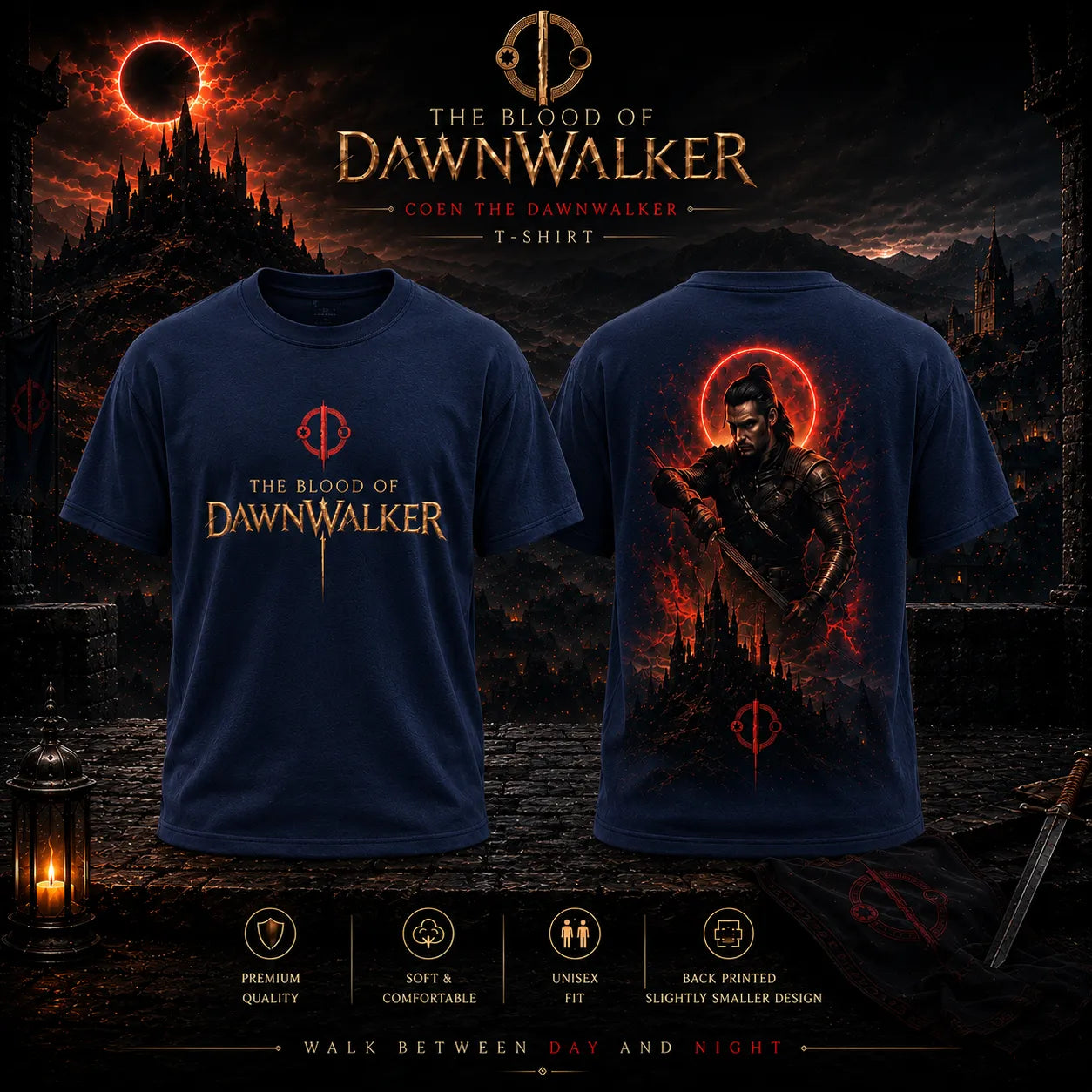 The Blood of Dawnwalker Coen the Dawnwalker Navy Blue T-Shirt