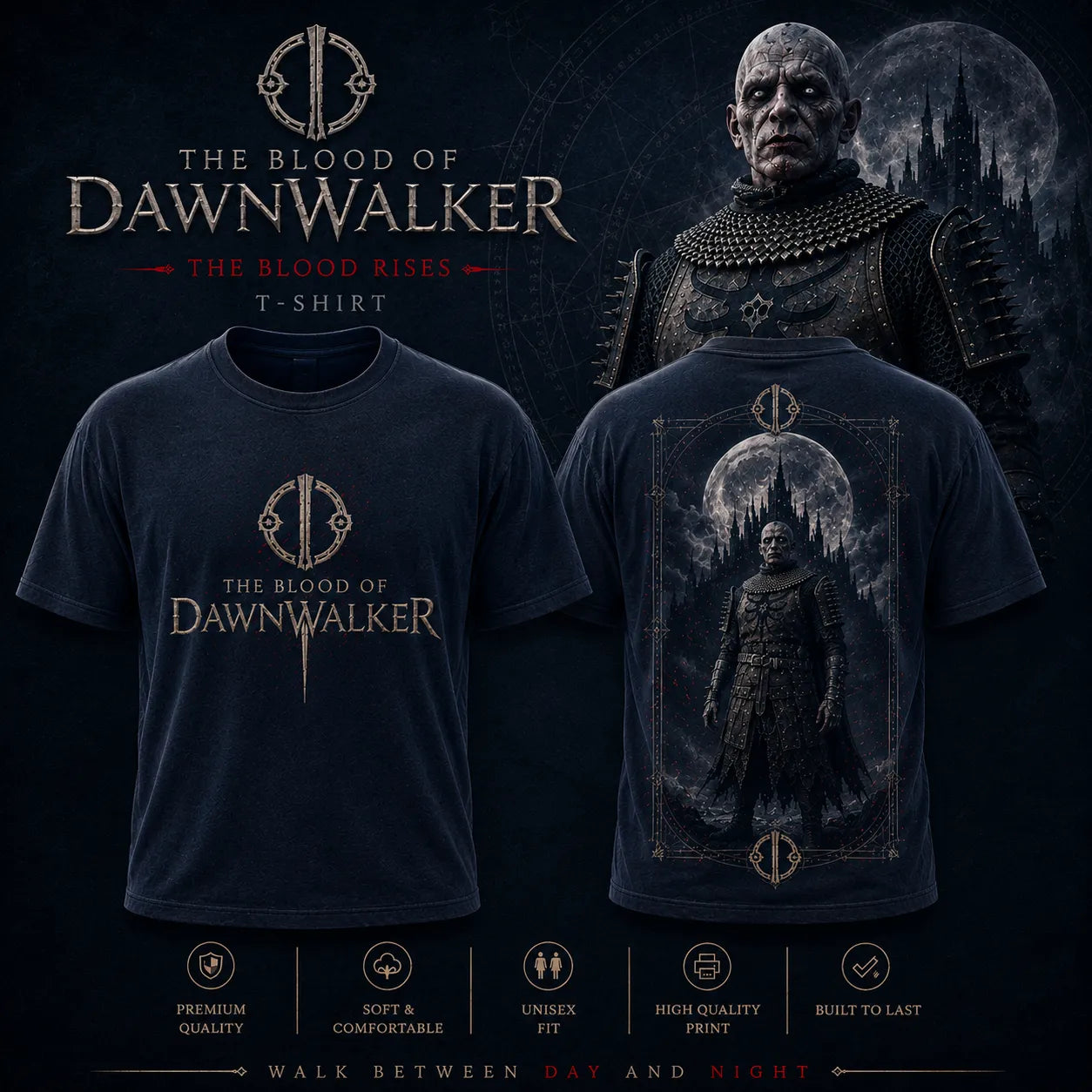 The Blood of Dawnwalker Brencis Blood Moon Navy Blue T-Shirt